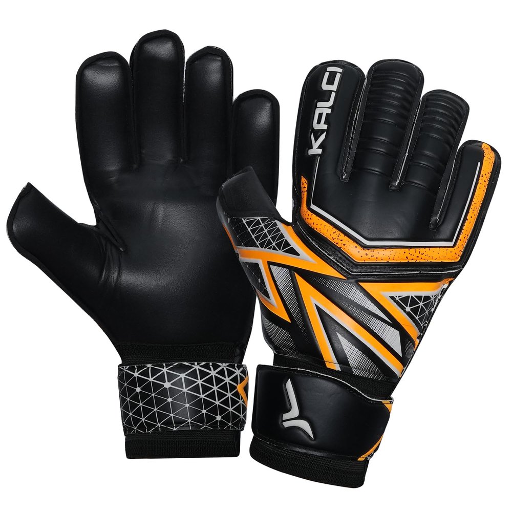 Kalci Soccer Goalie Gloves with Latex Foam Padding for Kids/Adult Finger Protection Breathable Goalkeeper Gloves Hook & Loop Strap for Ultimate Grip GK Gloves (Orange-Size-8)