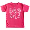 One Floral 1st Birthday Shirt for Baby Girls First Birthday Outfit White on Vintage Pink 12 Months view 1