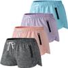 4 Pack Youth Girls Athletic Shorts 3", Girls Soccer Shorts, Kids Workout Gym Clothes Activewear Apparel with Zipper Pockets (Set 3, Large) view 1