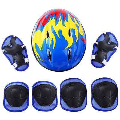 7pcs Kids Protective Gear with Adjustable Helmet Knee Pads Elbow Pads Wrist Pads for Roller Skates (Blue)