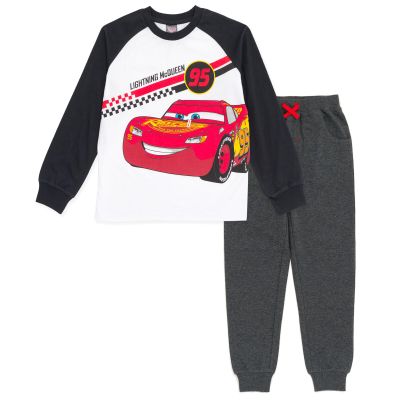 Disney Cars Lightning McQueen Little Boys T-Shirt and Jogger French Terry Pants White/Gray 7-8