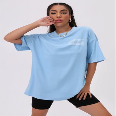 AIEBO Women's Shirts Women's Tops Shirts for Women Letter Graphic Drop Shoulder Longline Tee (Color : Baby Blue, Size : X-Small)