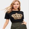 AIEBO Women's Shirts Women's Tops Shirts for Women Contrast Sequin Leopard Crown Print Tee (Color : Black, Size : X-Large) view 1