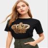 AIEBO Women's Shirts Women's Tops Shirts for Women Contrast Sequin Leopard Crown Print Tee (Color : Black, Size : X-Large) view 4
