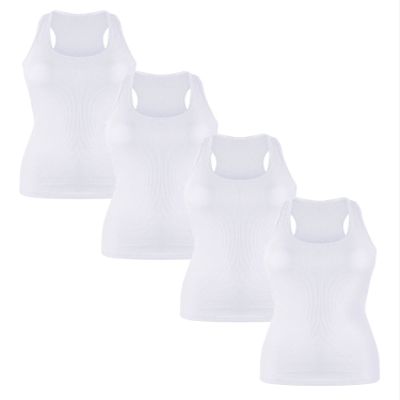 Sugar Sunday 4 Pack Cotton Ribbed Racerback Tank Tops for Women Basic Workout Athletic Tanks Gym Tank Top Yoga Shirts White Large