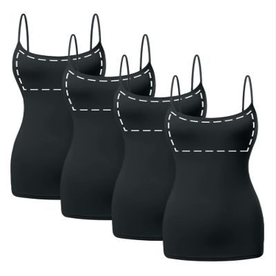 Sugar Sunday 4 Pack Long Cotton Camisole Tank Top with Built in Bra for Women Basic Cami with Shelf Bra Tank Tops Undershirt Black Medium