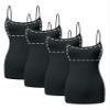Sugar Sunday 4 Pack Long Cotton Camisole Tank Top with Built in Bra for Women Basic Cami with Shelf Bra Tank Tops Undershirt Black Medium view 1