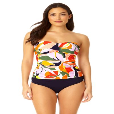 Anne Cole Womens Twist Front Shirred Bandeau Swim Tankini Top