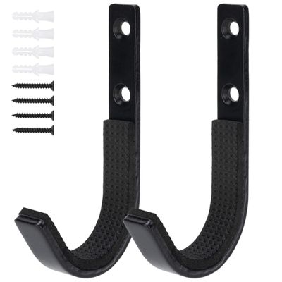 EVCUHASL Gun Rack Wall Mount, Horizontal Metal Rifles Shotgun Hooks for Hanging & Storing, Heavy Duty Steel Gun Holder with Soft Padding, Securely Store Firearms, Archery, Bow, Sword, Black, 1 Pair