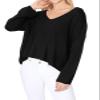 YEMAK Women's Long Sleeve Wide V-Neck with Side Slit Oversize Pullover Sweater MK8219-BLK-L-BD view 1
