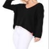 YEMAK Women's Long Sleeve Wide V-Neck with Side Slit Oversize Pullover Sweater MK8219-BLK-L-BD view 2