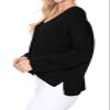 YEMAK Women's Long Sleeve Wide V-Neck with Side Slit Oversize Pullover Sweater MK8219-BLK-L-BD view 3