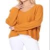 YEMAK Women's Long Sleeve Wide V-Neck with Side Slit Oversize Pullover Sweater MK8219-BRZ-M-BD view 1