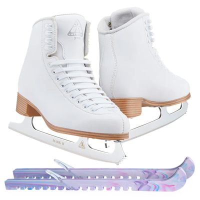 Jackson Classic JC500 Figure Ice Skates Womens 4 Bundle with Skate Guards