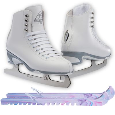 SKATE GURU Jackson Finesse JS151 Women's Figure Ice Skates Girls 13 Bundle with Skate Guards