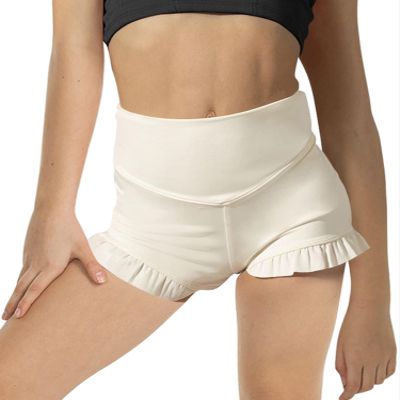 rrhss Girls Athletic Ruffle Shorts High Waisted Yoga Dance Shorts Comfy Workout Gymnastics Shorts White