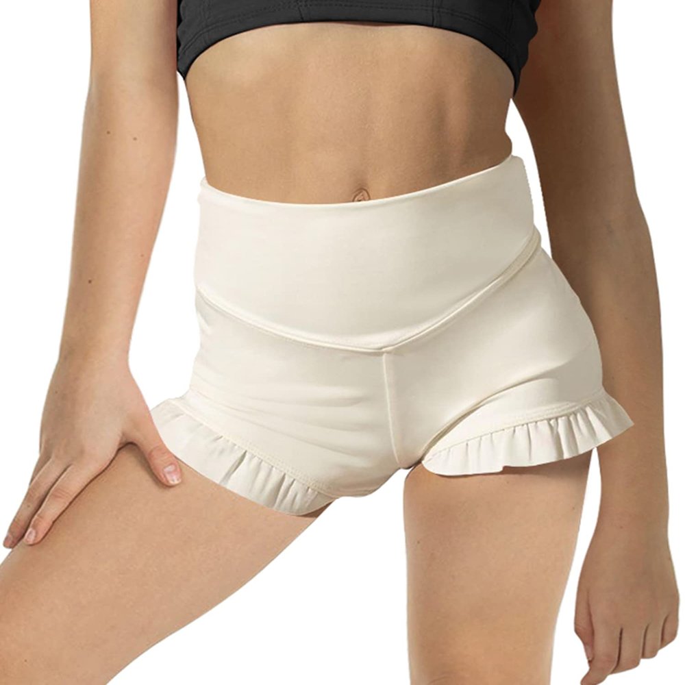 rrhss Girls Athletic Ruffle Shorts High Waisted Yoga Dance Shorts Comfy Workout Gymnastics Shorts White