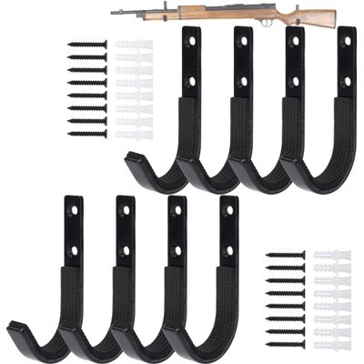 EVCUHASL Gun Rack Wall Mount, Horizontal Metal Rifles Shotgun Hooks for Hanging & Storing, Heavy Duty Steel Gun Holder with Soft Padding, Securely Store Firearms, Archery, Bow, Sword, Black, 4 Pair