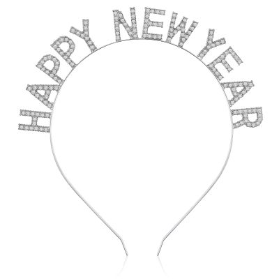 2026 Happy New Year Headband, Silver Rhinestone HAPPY NEW YEAR Headband, Eve Women's Sparkly Tiara, Crown Hair Hoop