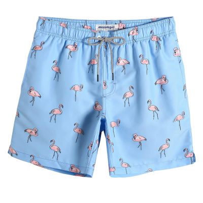 maamgic Mens Swim Trunks Quick Dry Swim Shorts with Mesh Lining Funny Swimwear Bathing Suits 7inch Flamingo Blue X-Small