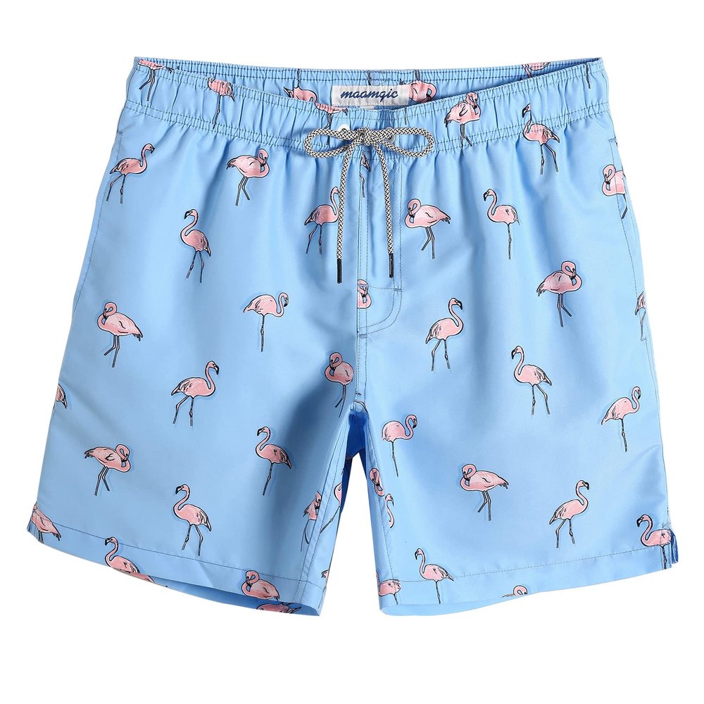 maamgic Mens Swim Trunks Quick Dry Swim Shorts with Mesh Lining Funny Swimwear Bathing Suits 7inch Flamingo Blue X-Small
