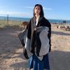 Chinese Ethnic Style Shawl, Women's Large Pashmina Cape, Shawl, Women's Patterned Color Matching Scarf, Shawl (Black,150 * 130,One Size) view 4