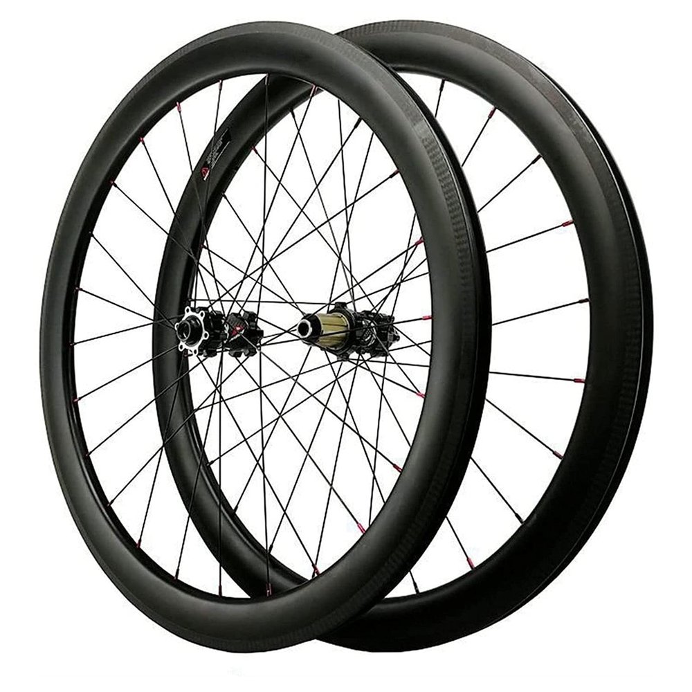 ZECHAO 700C Disc Brake Cyclocross Road Bike Wheelset,Carbon Fiber Open Fat Rim Wheel Bike Wheel 7 8 9 10 11 12 Speed 15 * 100MM Wheelset (Size : 40mm)