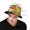 70s Retro Hippie Vintage Flower Bucket hat for Women Men Summer Travel Beach Sun Hat Packable Fashion Fisherman Cap Black view 3