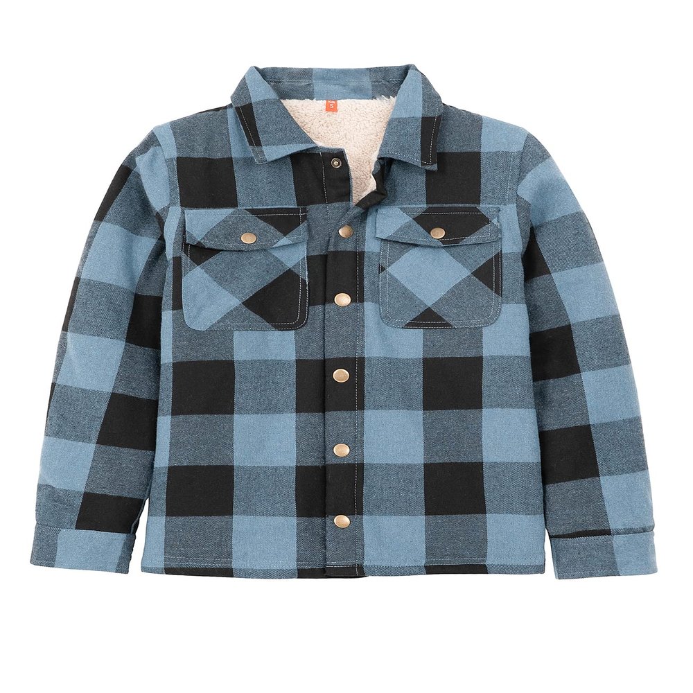 ZENTHACE Baby Toddler Boy Girl Plaid Flannel Shirt Sherpa Fleece Lined Flannel Jacket Shacket Trendy Cozy Winter Coat Blue Black 2T
