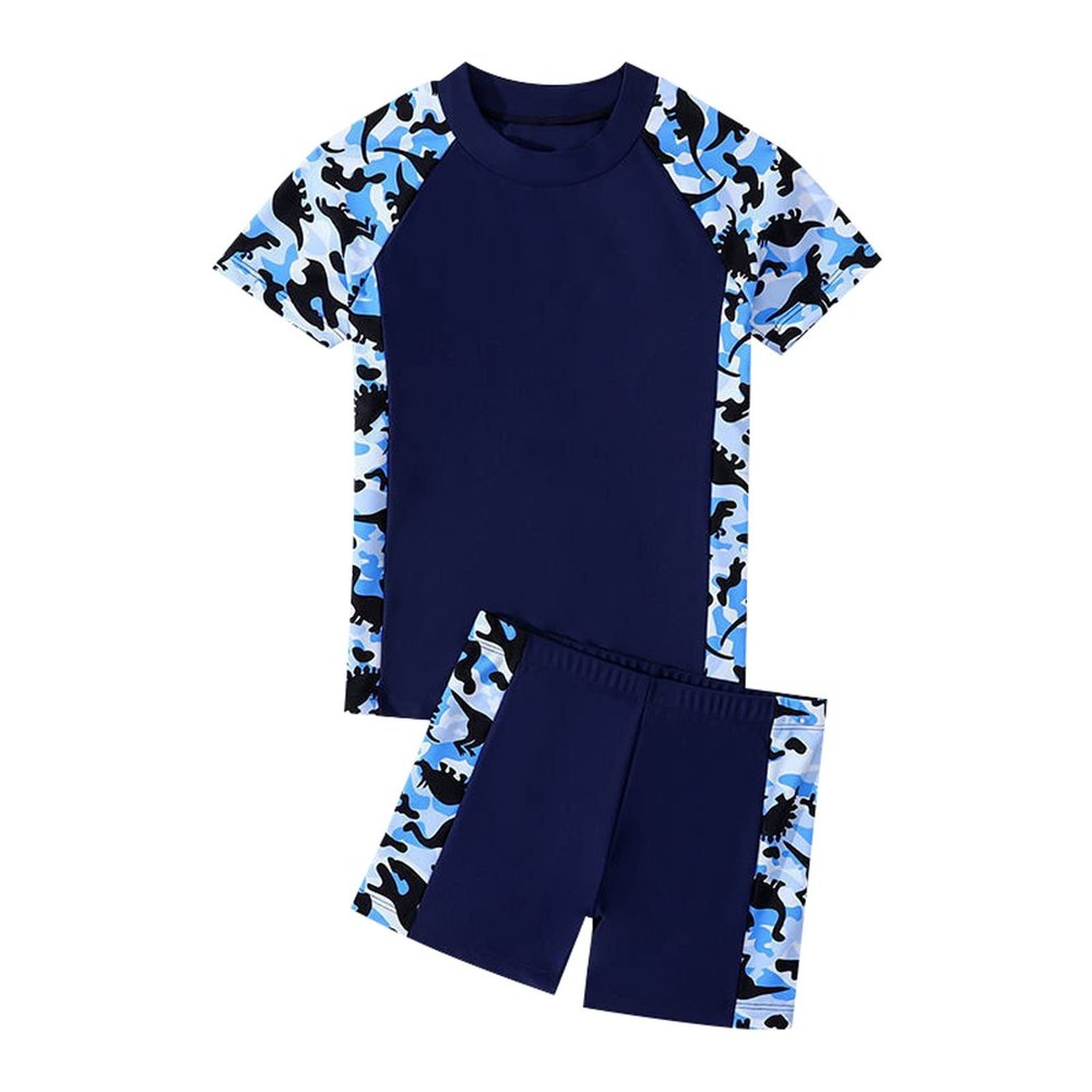 Boys' New Breathable Quick Drying Swimsuit Short Sleeved Shorts Two Piece Set 1 Year Old Boy Clothes (Blue, 6-7 Years)
