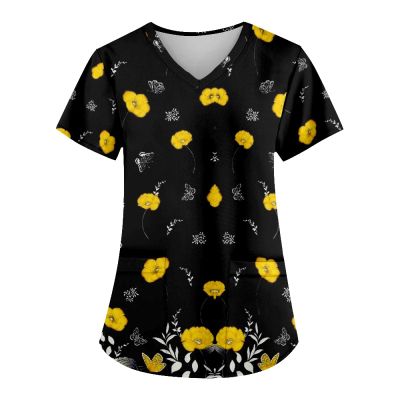 LPIGOH Plus Size Scrubs for Women Stretch - Printed Scrub Tops Workwear with Pocket, Comfy Fit & Soft Medical Nursing Scrubs for Women - Uniformes de Enfermeras de Mujer 05-Black,4X Scrub