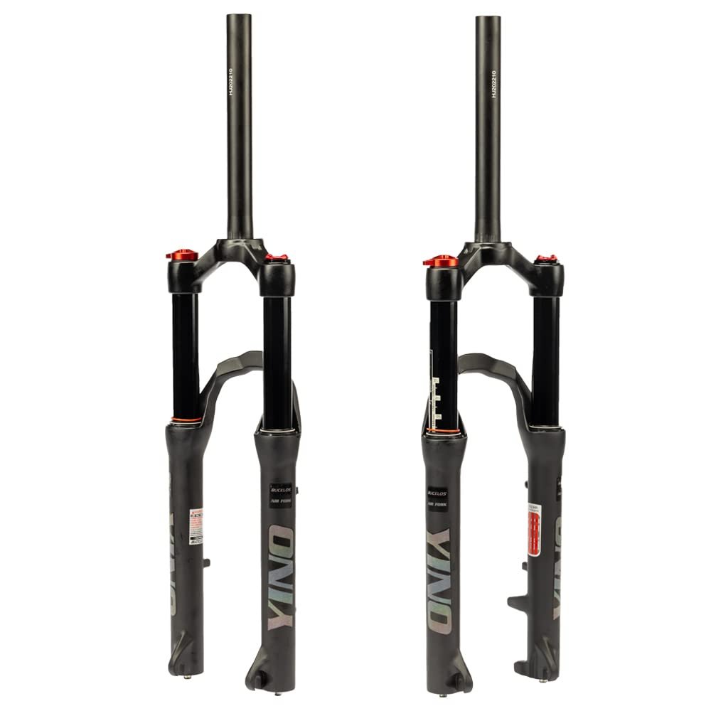 BUCKLOS YINO 24 inch MTB Air Suspension Fork 120mm Travel, QR 9mm/100 * 15mm Thru Axle Disc Brake, 1-1/8" Straight Tube Manual Lockout XC AM Ultralight Mountain Bike Front Forks