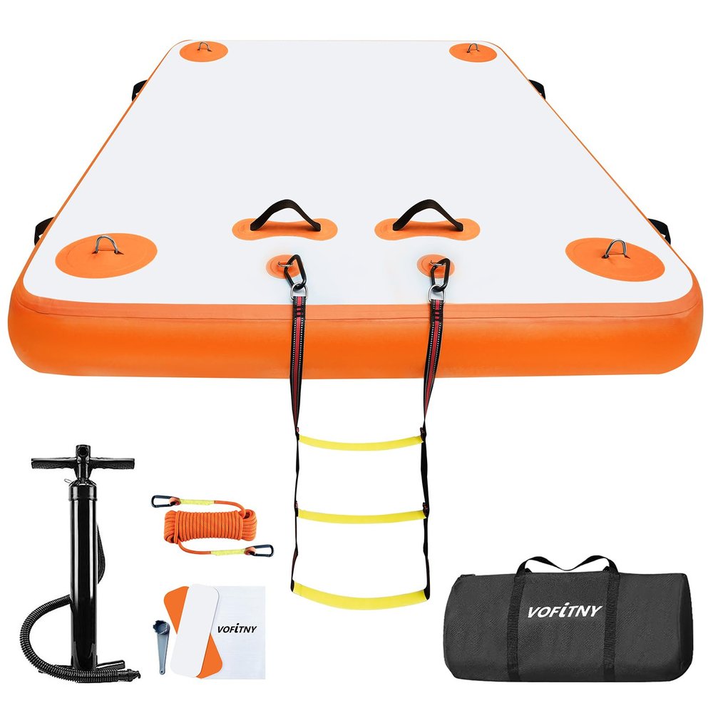 VOFiTNY Inflatable Floating Dock Swim Air Platform Island Raft Mat for Lake Beach Ocean with Rope Ladder, Non-Slip Surface (8ft x 6ft x 6in, Orange)