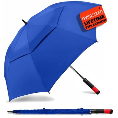 SIEPASA Golf Umbrella Large 62/68/72 Inch Automatic Open Golf Extra Large Oversize Double Canopy Vented Windproof Waterproof for Men and Women.(Royal Blue, 62",Red Handle)
