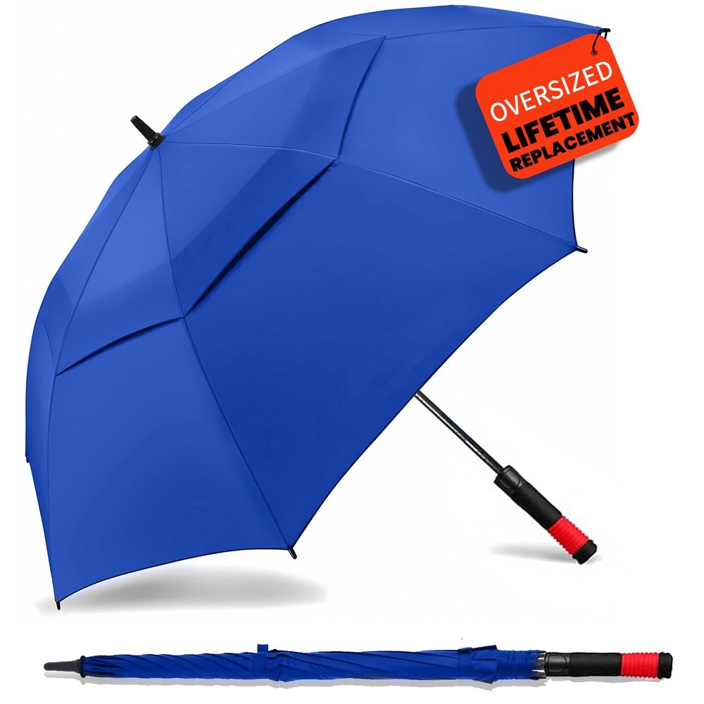 SIEPASA Golf Umbrella Large 62/68/72 Inch Automatic Open Golf Extra Large Oversize Double Canopy Vented Windproof Waterproof for Men and Women.(Royal Blue, 62",Red Handle)
