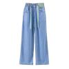 Big Kids Girls' Summer Drawstring Jeans Daily Wearing Thin Casual Pants Loose Wide Leg Pants Toddler (Blue, 9-10 Years) view 1