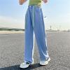 Big Kids Girls' Summer Drawstring Jeans Daily Wearing Thin Casual Pants Loose Wide Leg Pants Toddler (Blue, 9-10 Years) view 2