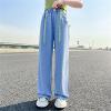 Big Kids Girls' Summer Drawstring Jeans Daily Wearing Thin Casual Pants Loose Wide Leg Pants Toddler (Blue, 9-10 Years) view 3