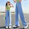 Big Kids Girls' Summer Drawstring Jeans Daily Wearing Thin Casual Pants Loose Wide Leg Pants Toddler (Blue, 9-10 Years) view 4