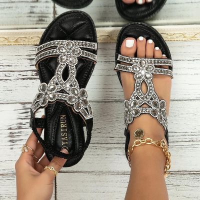 Women's Arch Support Sandals Orthotic Comfortable Walking Sandals Lightweight Beach Travel Athletic Outdoor Shoes Flip Flops Ankle Elastic Rhinestone Flats Gladiator Thong Sandal