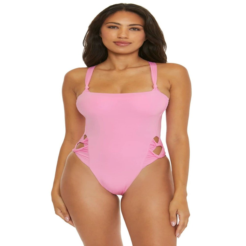 BECCA Womens Solid Nylon One-Piece Swimsuit Pink S