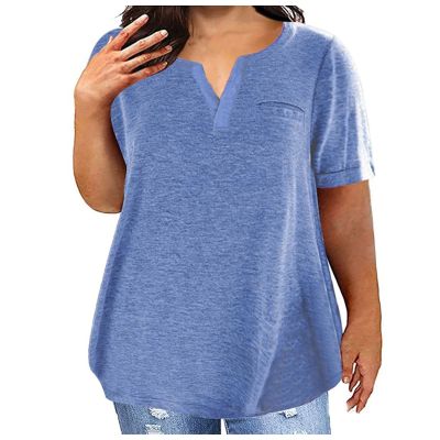 2023 Summer Cotton Plus Size Tops for Women Trendy Short Sleeve V Neck Loose Blouse Workout Basic Comfy T Shirts Tees