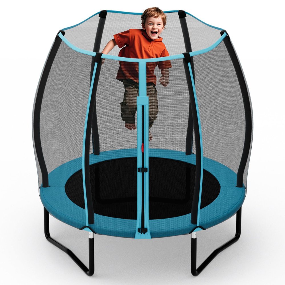 GYMAX Trampoline for Kids, 55" Toddler Trampolines with All-Round Enclosure Net, Dual Entrance Zippers & Waterproof Safety Pad, Rebounder for Boys Girls Indoor Outdoor