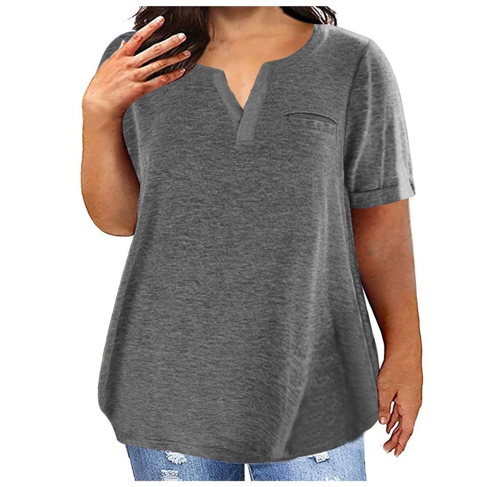 2023 Summer Cotton Plus Size Tops for Women Trendy Short Sleeve V Neck Loose Blouse Workout Basic Comfy T Shirts Tees