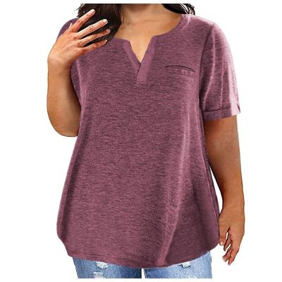 2023 Summer Cotton Plus Size Tops for Women Trendy Short Sleeve V Neck Loose Blouse Workout Basic Comfy T Shirts Tees