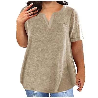 2023 Summer Cotton Plus Size Tops for Women Trendy Short Sleeve V Neck Loose Blouse Workout Basic Comfy T Shirts Tees