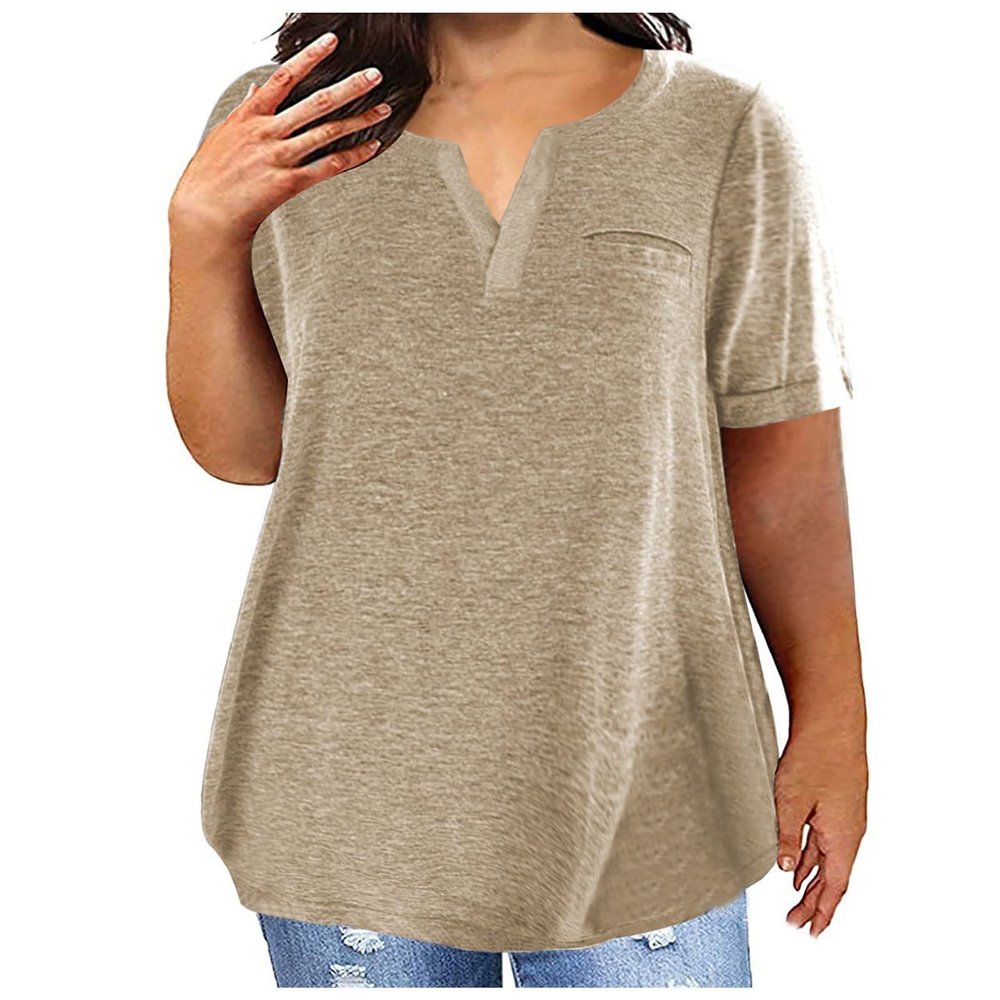 2023 Summer Cotton Plus Size Tops for Women Trendy Short Sleeve V Neck Loose Blouse Workout Basic Comfy T Shirts Tees