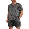 Ekouaer Men Silk Pajamas Set 2 Piece Pjs Soft Satin Sleepwear Shorts Button Down Tops Loungewear with Pockets Dark Gray
