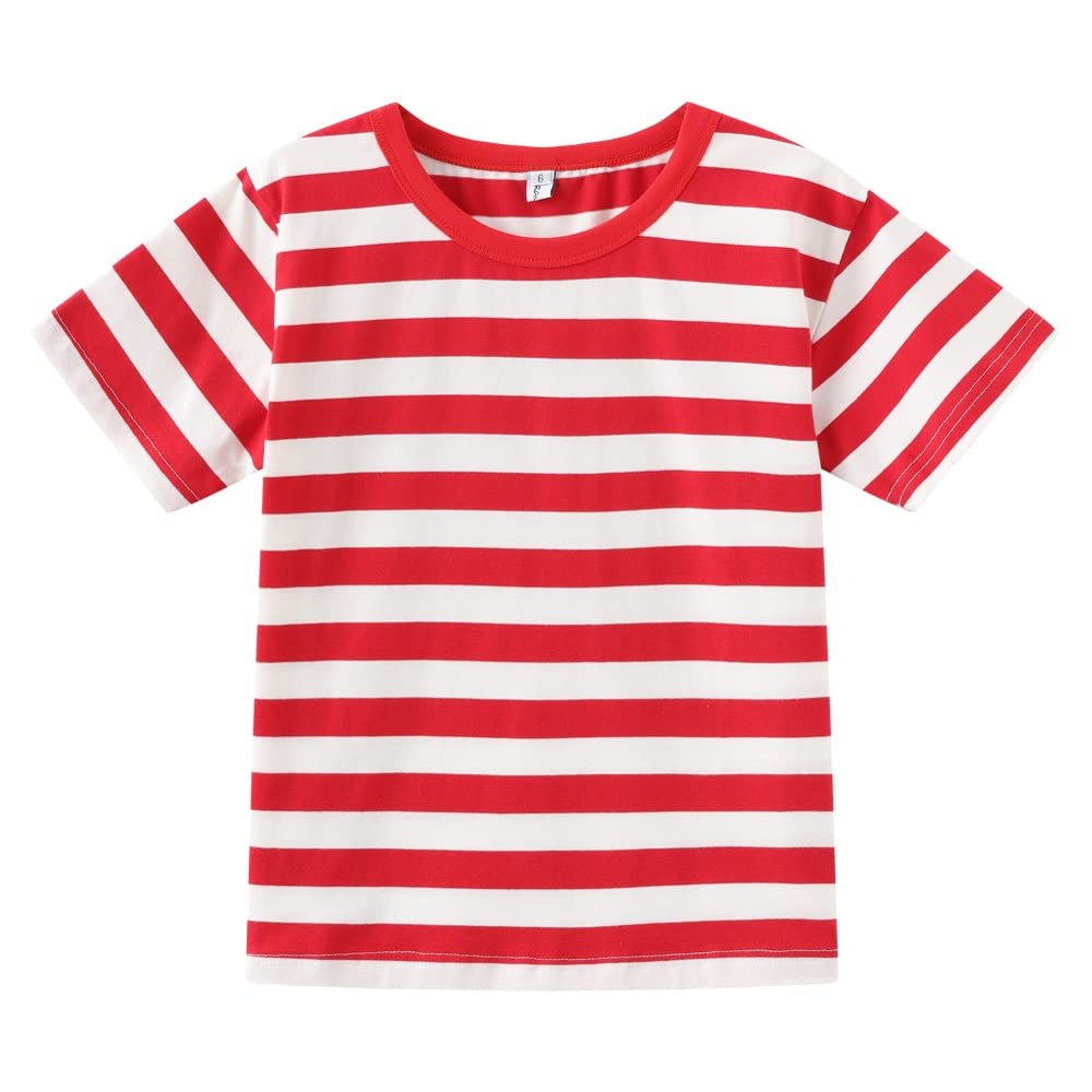 Boys Red and White Striped T-Shirt, Short Sleeve Crewneck Tees Top Shirt Size 3T