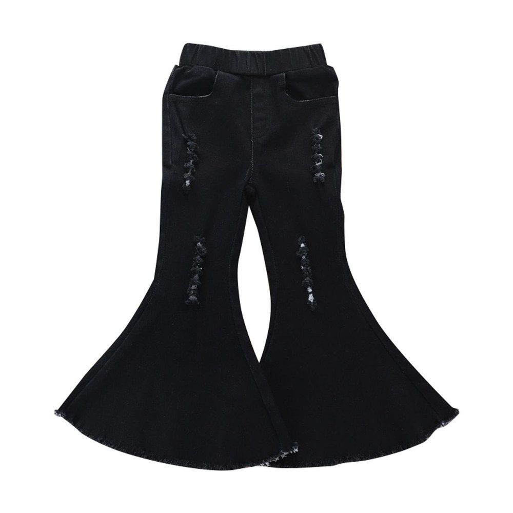 Toddler Baby Girl Denim Bell Bottom Pants Black Ripped Pants Fashion Western Tight Denim Stretch (Black, 12-18 Months)